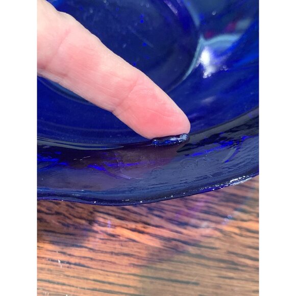 Vtg Jeannette Glass Cobalt Blue Glass Bowl Embossed Floral Leaf Design - Picture 7 of 8